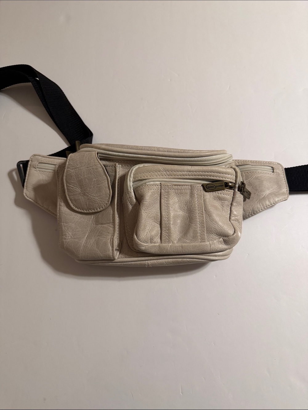 AmeriLeather Beige Leather Cell Phone/Fanny Pack Waist Bag Multi Pockets Unisex